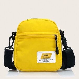 Mini Square Sport Bag with Yellow Letter Patch Decoration, Crossbody Bag, New